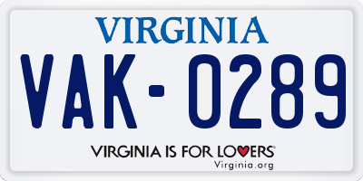 VA license plate VAK0289