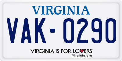 VA license plate VAK0290