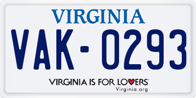 VA license plate VAK0293