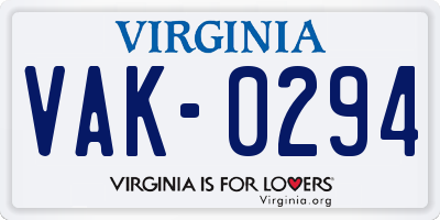VA license plate VAK0294