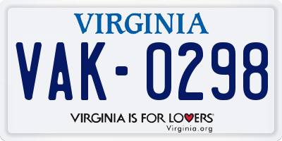 VA license plate VAK0298