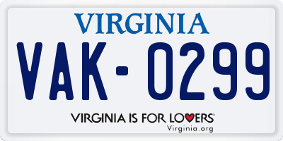 VA license plate VAK0299