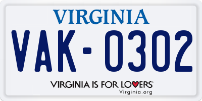 VA license plate VAK0302