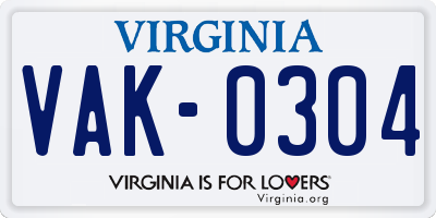VA license plate VAK0304