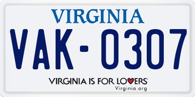 VA license plate VAK0307