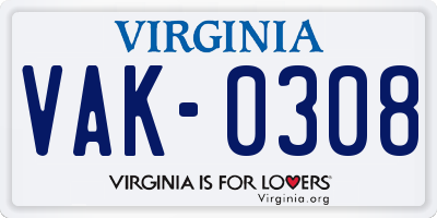 VA license plate VAK0308