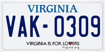 VA license plate VAK0309