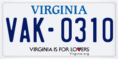 VA license plate VAK0310