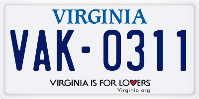 VA license plate VAK0311