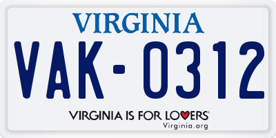 VA license plate VAK0312