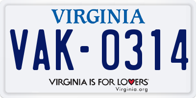 VA license plate VAK0314