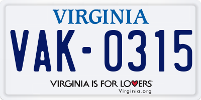VA license plate VAK0315