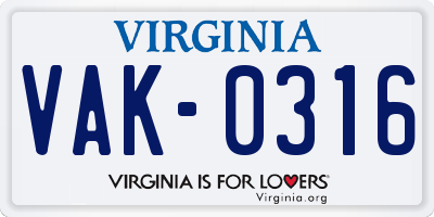VA license plate VAK0316