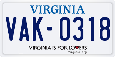 VA license plate VAK0318