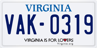 VA license plate VAK0319