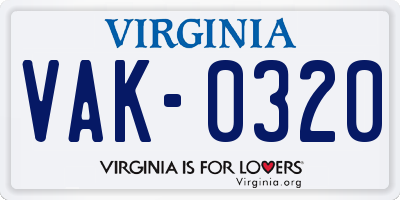 VA license plate VAK0320
