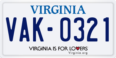 VA license plate VAK0321
