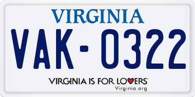 VA license plate VAK0322