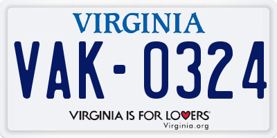 VA license plate VAK0324
