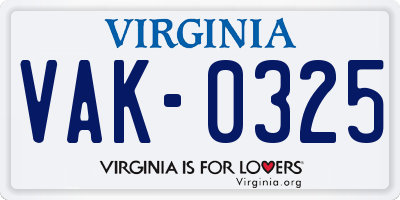 VA license plate VAK0325