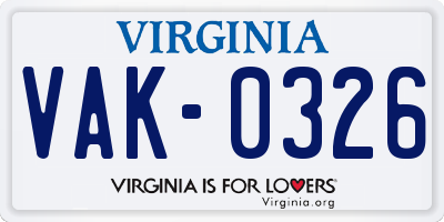 VA license plate VAK0326