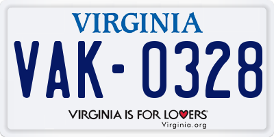 VA license plate VAK0328