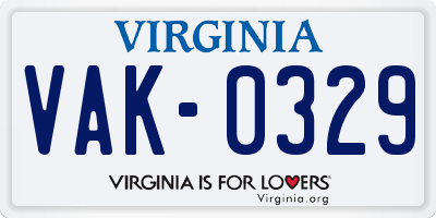 VA license plate VAK0329