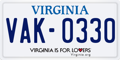 VA license plate VAK0330