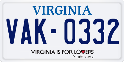 VA license plate VAK0332