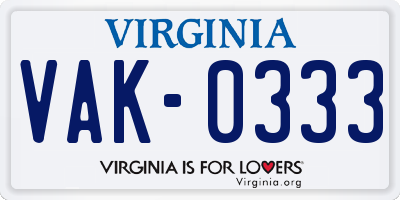 VA license plate VAK0333