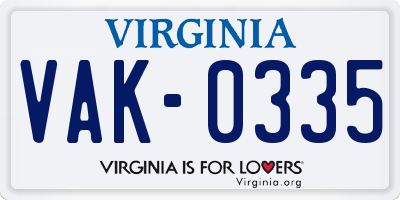 VA license plate VAK0335