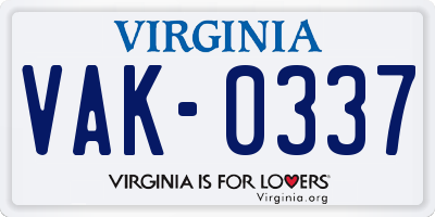 VA license plate VAK0337