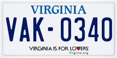 VA license plate VAK0340