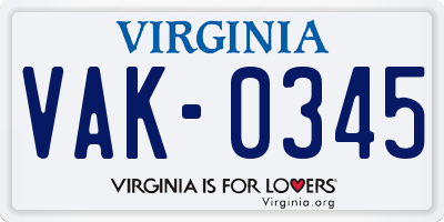 VA license plate VAK0345