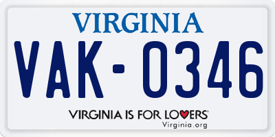 VA license plate VAK0346