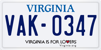 VA license plate VAK0347