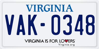 VA license plate VAK0348