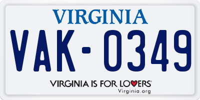VA license plate VAK0349