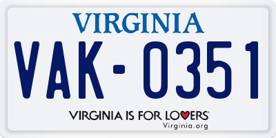 VA license plate VAK0351