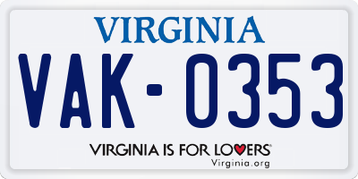 VA license plate VAK0353