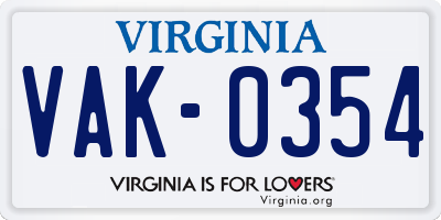 VA license plate VAK0354