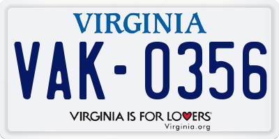 VA license plate VAK0356