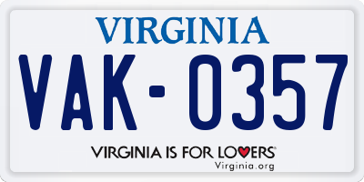 VA license plate VAK0357