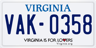 VA license plate VAK0358