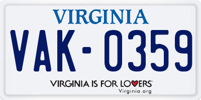 VA license plate VAK0359