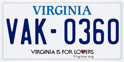 VA license plate VAK0360