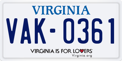 VA license plate VAK0361