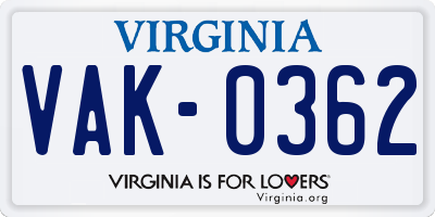 VA license plate VAK0362
