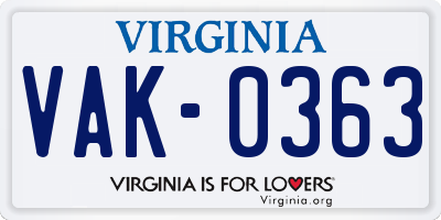 VA license plate VAK0363