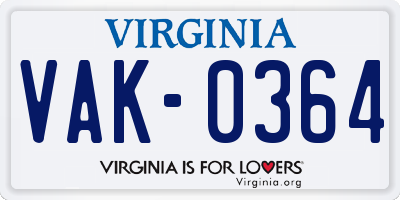 VA license plate VAK0364